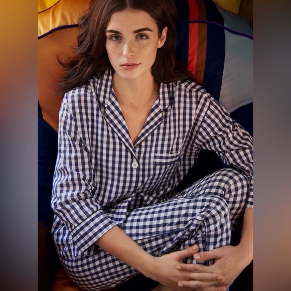 Marina Sleepy Jones Navy and White Gingham Pajama Set - Picture 2 of 6
